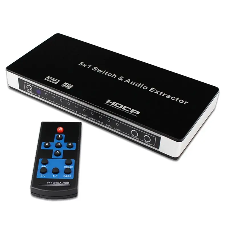 5X1 -Compatible 4K Switcher With Audio Extractor 5 In 1 Out With R/L ARC IR Remote Control US US Plug