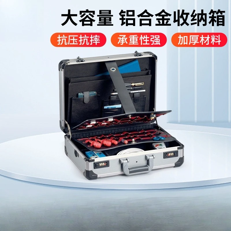 29.0*15.5*13.0cm Portable Toolbox with Aluminum Alloy Combination Lock Toolbox Multi-functional Instrument Storage Display Case