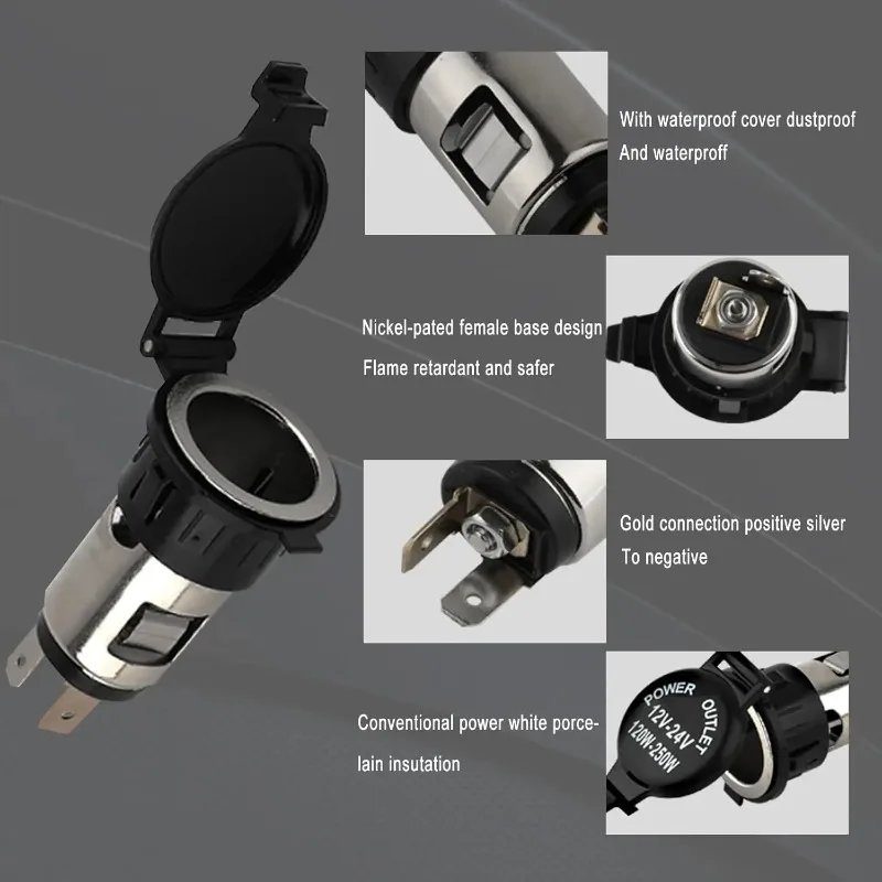 DC 12V Automotive Cigarette Lighter Socket Waterproof Cover Extension Cable for Cars Trucks RVs Yachts Motorcycles-1/2 Set
