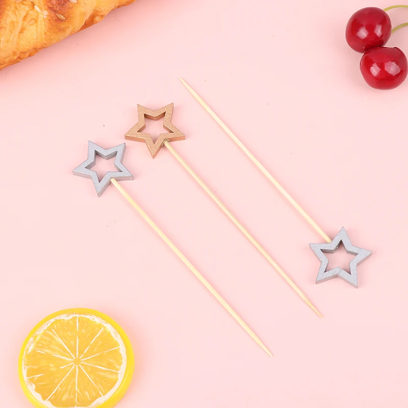 50/100Pcs Star Shape Bamboo Skewers Food Cocktail Picks Buffet Fruit Cupcake Fork Sticks Party Table Decoration Supplies 12/14cm