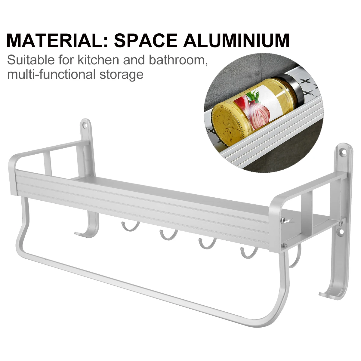 

Wall Mounted Storage Rack 5 Hooks Kitchen Tool ganizer Aluminium Cookware Holder Space Saving Spice Seasoning Shelf Home