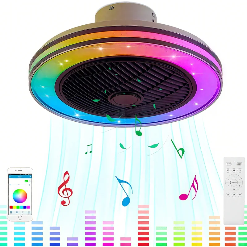 Smart Remote Control Ceiling Fan Light LED Ceiling Fan Lamp with Bluetooth 110V-220V RGB Dimmable Direction Reversible