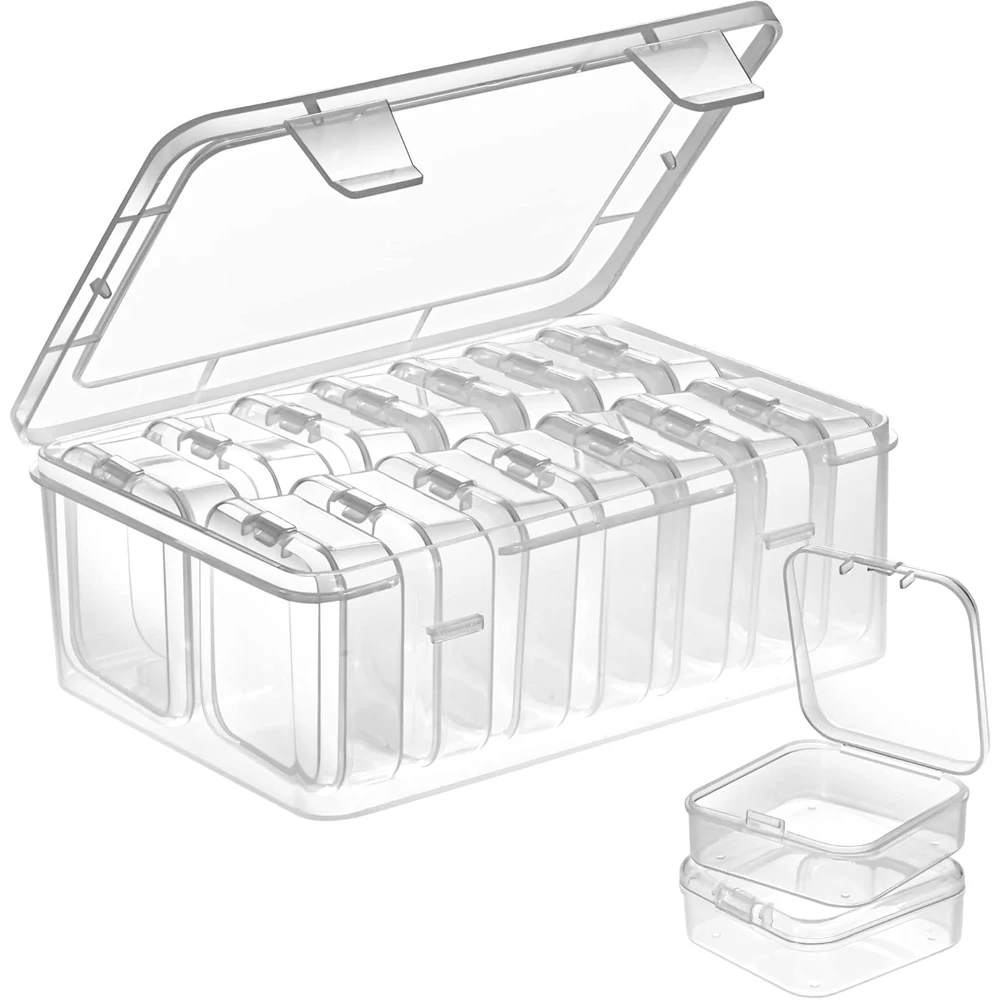 Small Bead Organizers, 15 Pieces Plastic Storage Cases Mini Clear Bead Storage Containers Transparent Boxes with Hinged Lid