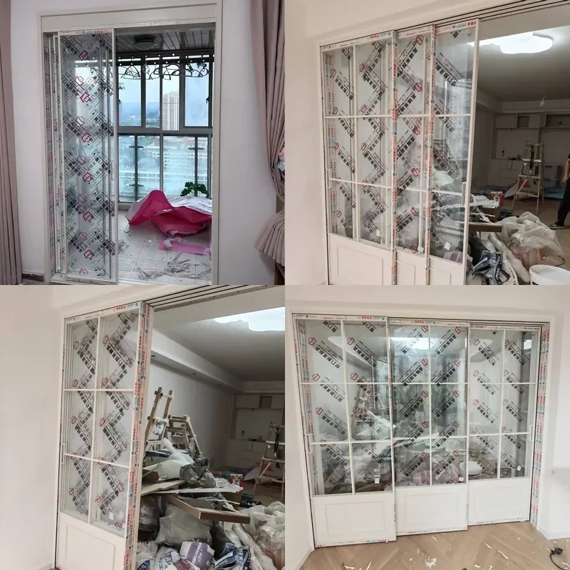 French Retro 3 Panel Sliding Door Wardrobe System Hanging Rail Closet Storage Furniture for Bedroom Home Decor