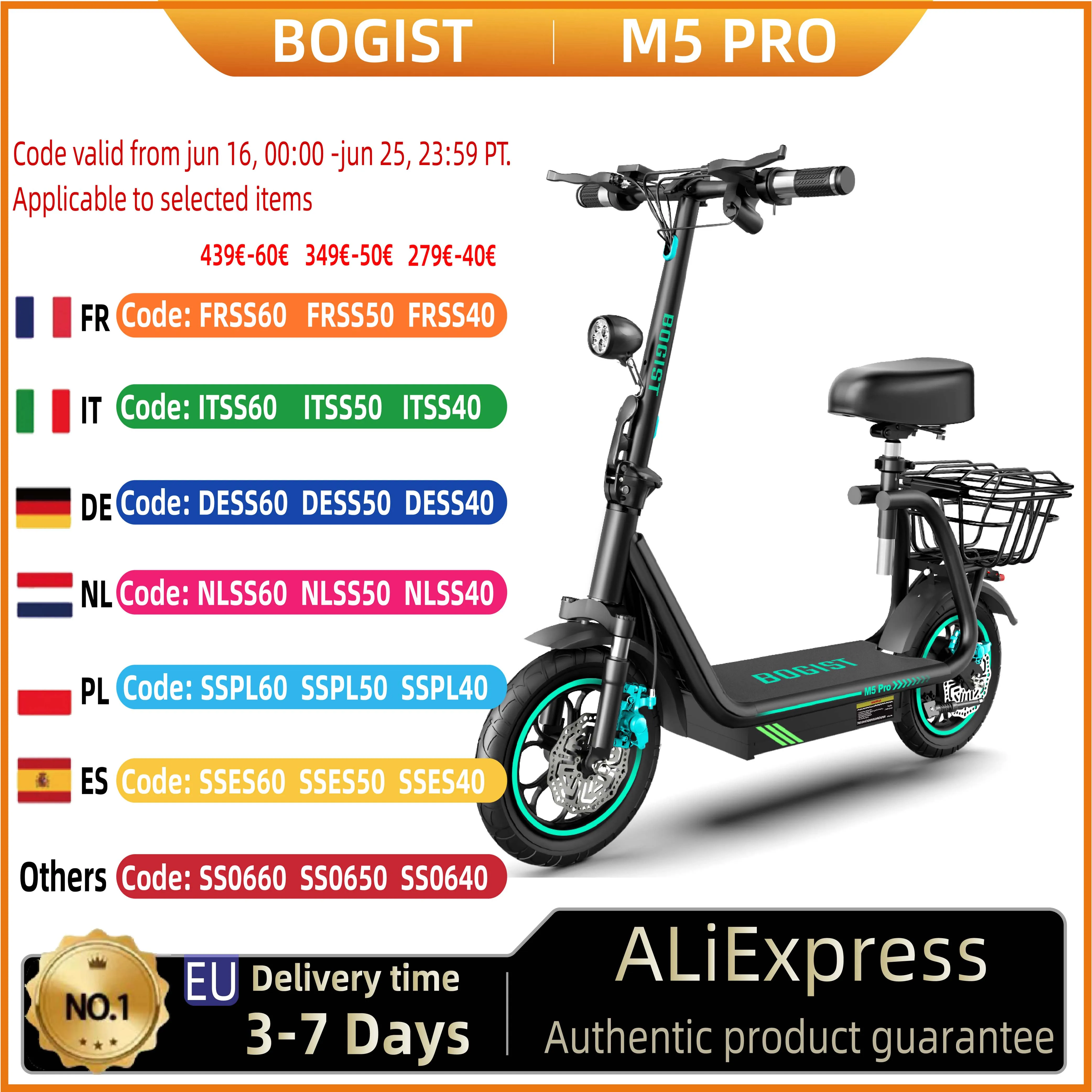 Nuovo aggiornamento Bogist M5 Pro + 500W 48V 15Ah ruote gonfiabili da 12.5 pollici bici elettrica con cestello portaoggetti e assorbimento degli urti anteriori