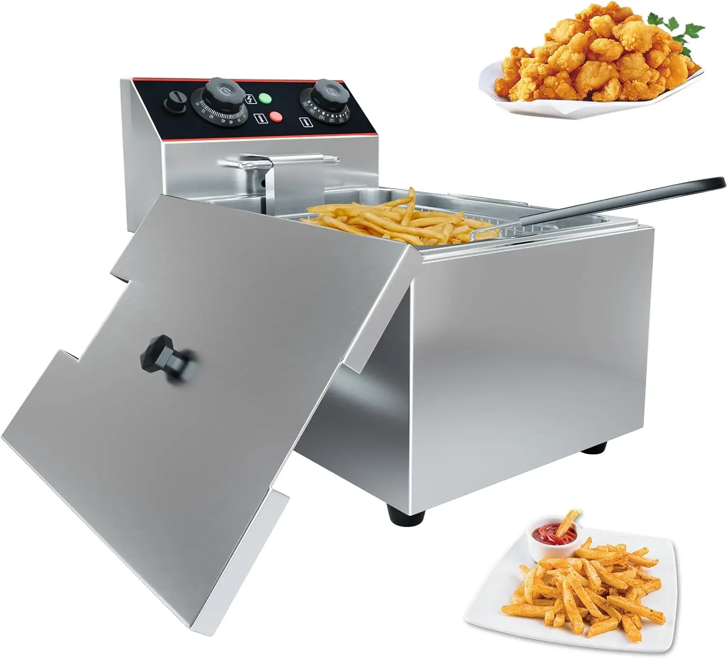 Tacleekii Commercial Stainless Steel Electric Deep Fryer 11L Single Tank Fryer with Basket, Oil Pot & Burner Guard, Efficient Constant Temperature Frying for Restaurants & Fast Food Shops