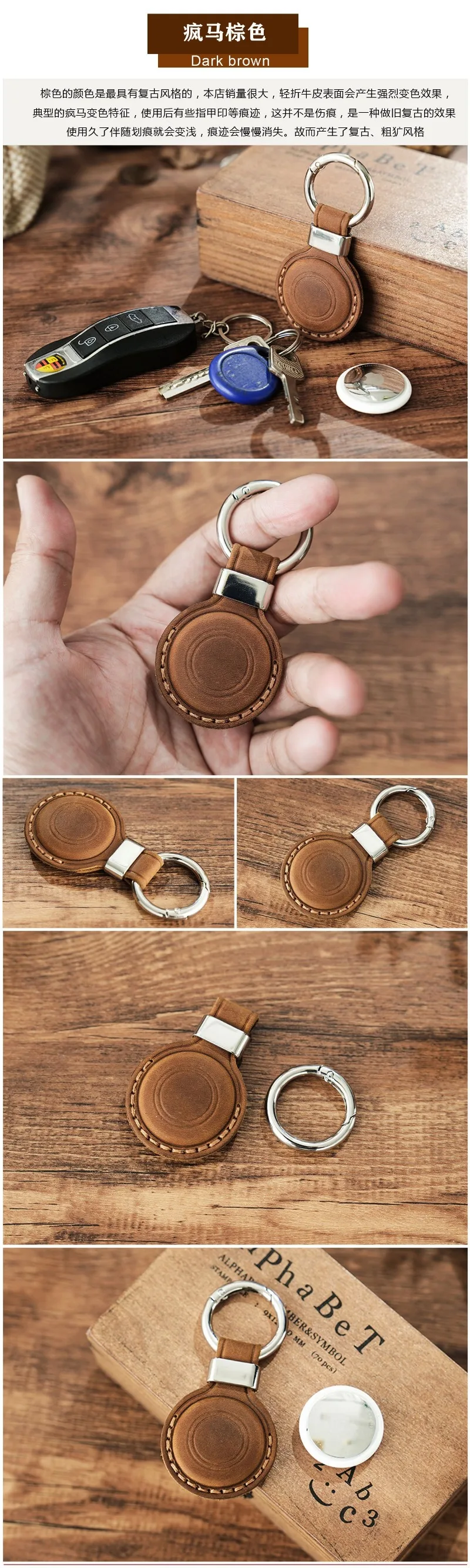 Echtes Leder AirTag-Etui für Apple AirTag, Tracker-Halter mit Schlüsselring, kratzfeste Anti-Verlust-Hülle für Haustierhalsbänder – Detail 18