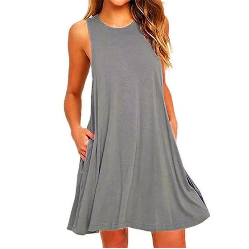 Sommer Frauen ärmelloses Kleid Damen lässig O-Neck Club Strand lose A-Linie Mini kleid Vestidos