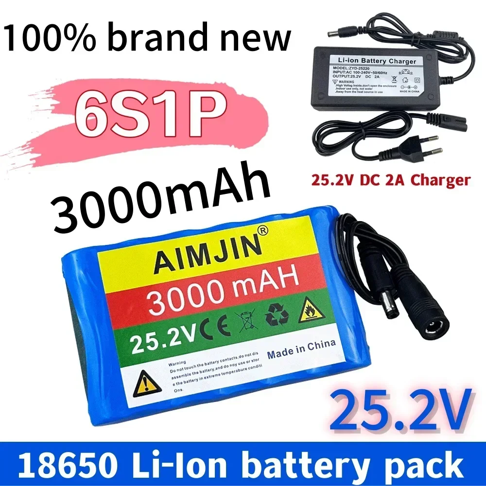 ชุดแบตเตอรี่ลิเธียมแบบชาร์จไฟได้18650 3Ah 25.2V เหมาะสำหรับแบตเตอรี่จักรยาน skuter listrik ที่มี BMS + ที่ชาร์จ