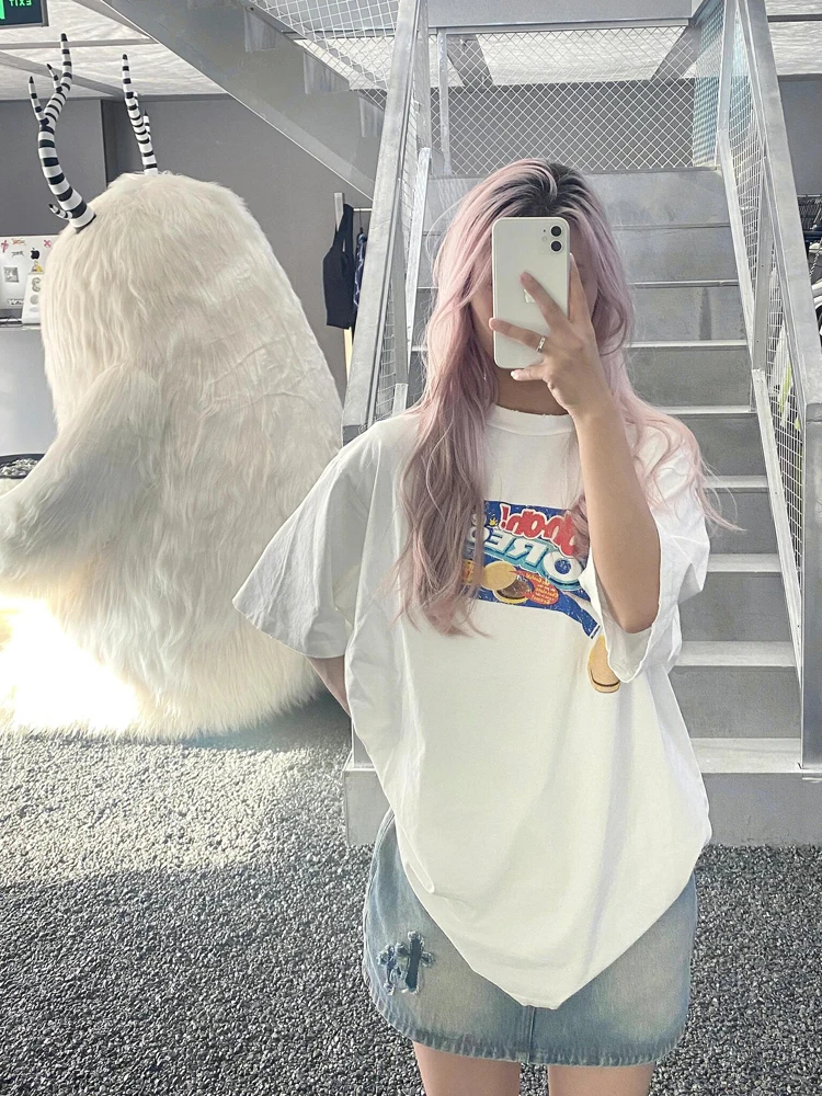 

Purey Casper Vintage Waed ort Sve T-irt ex Trendy Ins Cotton Sweatirt Youthful Sle All Seasons round Ne