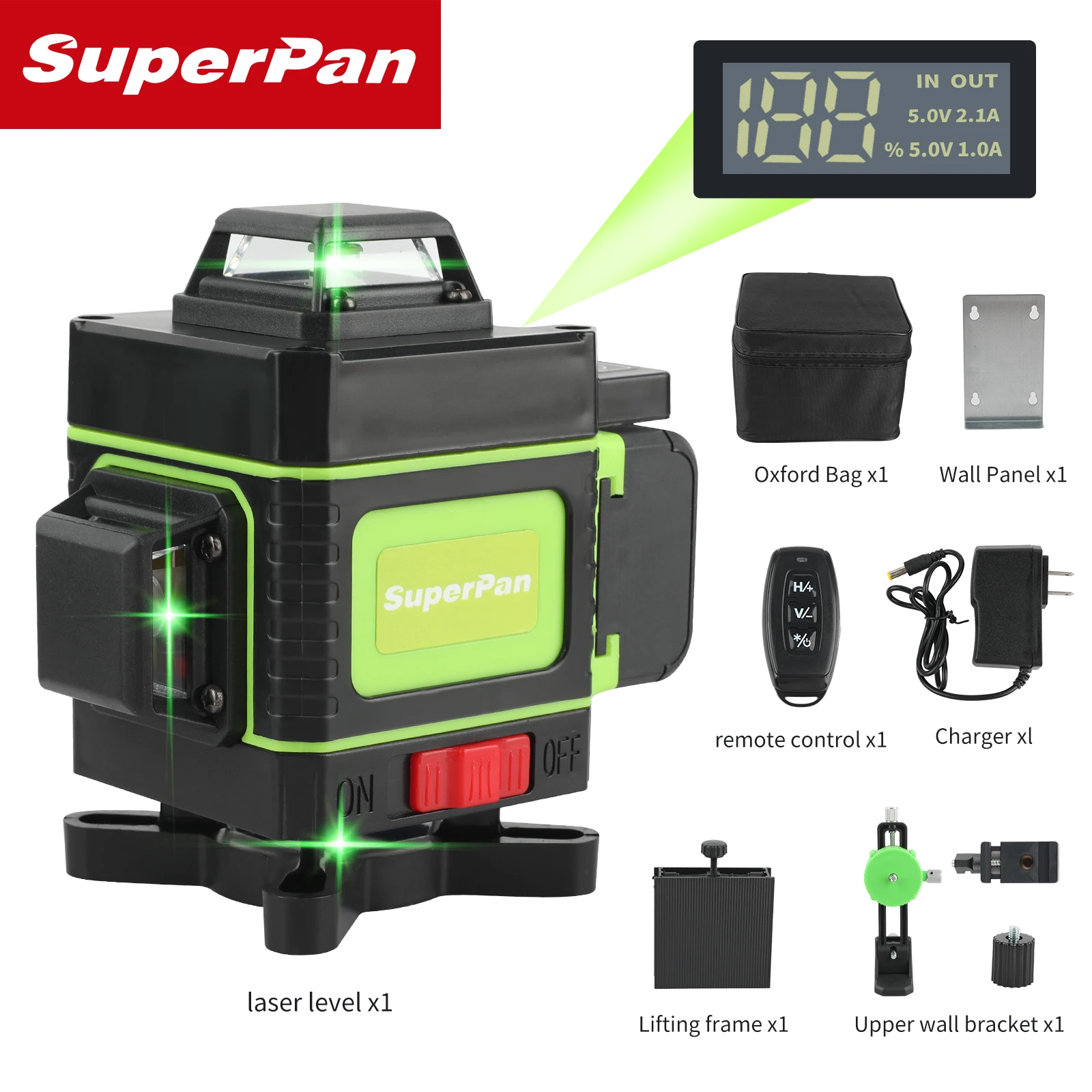 

SuperPan Laser Level 4D16 Lines 360° Self-Leveling Green Lines with Suitcase Laser Levels for Precision Construction And Carpent