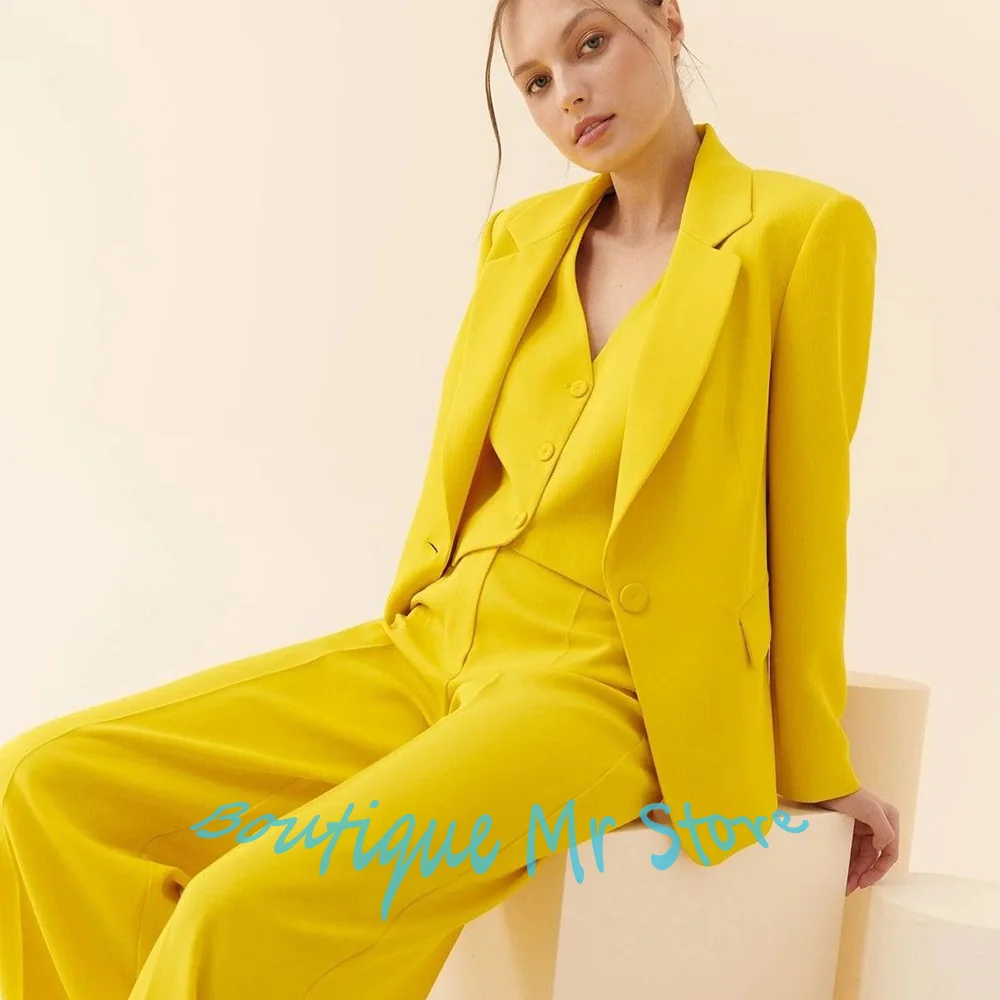 Yellow Autumn New Women's Clothing Three Pieces Set Single Button Notch Lapel Blazer Woman Suit Office Business Outerwears