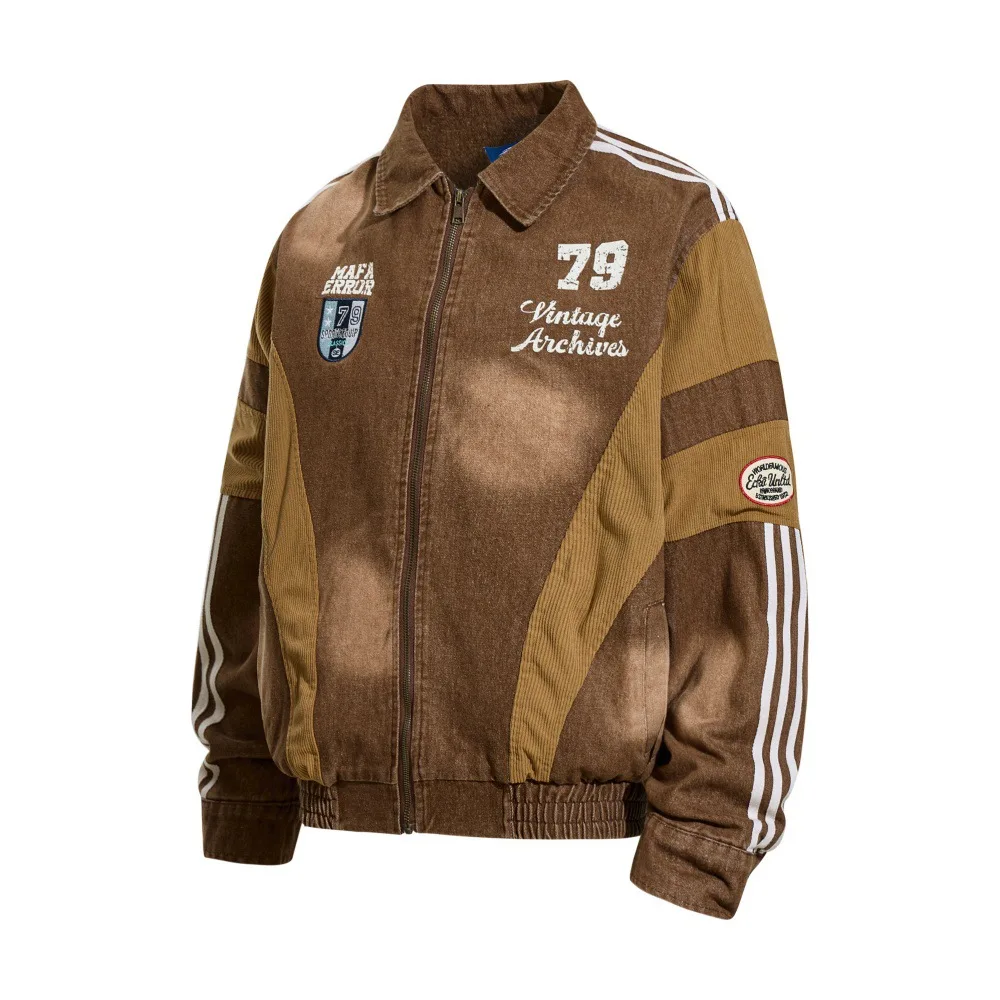 

Trendy motorcycle style Distressed Denim Jacket Punk Style Loose Fit Lapel Collar for Spring And Autumn