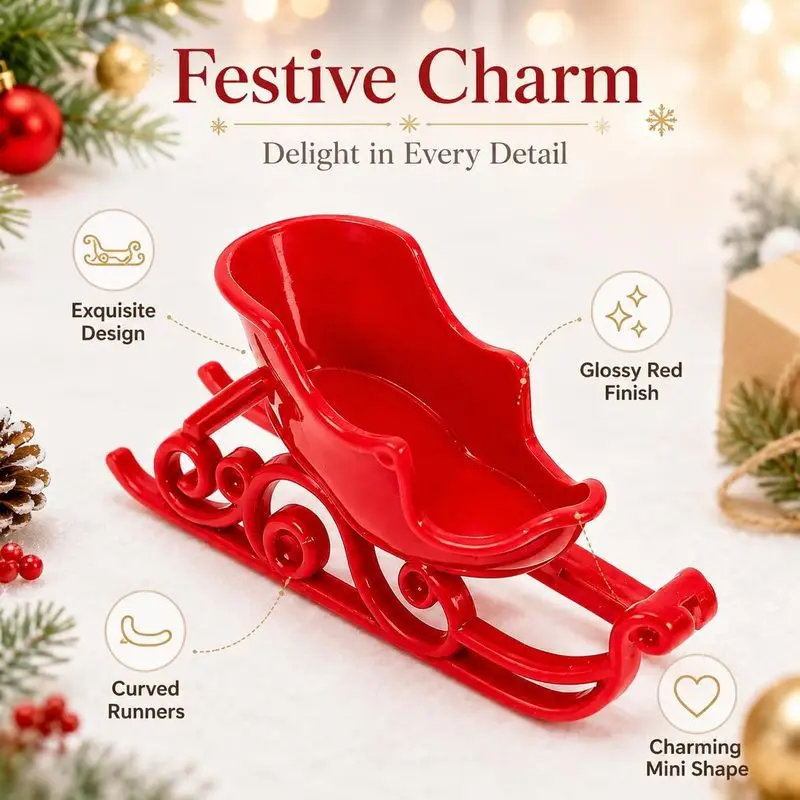 12/24Pack Mini Christmas Sleigh Ornaments Miniature Plastic Sleigh Model for Tabletop & Xmas Tree Hanging Decoration Holiday DIY