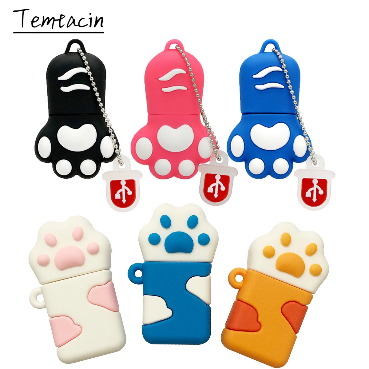 Cartoon Cat Paw USB Flash Drive 8gb 16gb 32gb 64gb Pen Drive 128G USB Stick Flash Drive 256G Memoria USB Pendrive with Key Chain