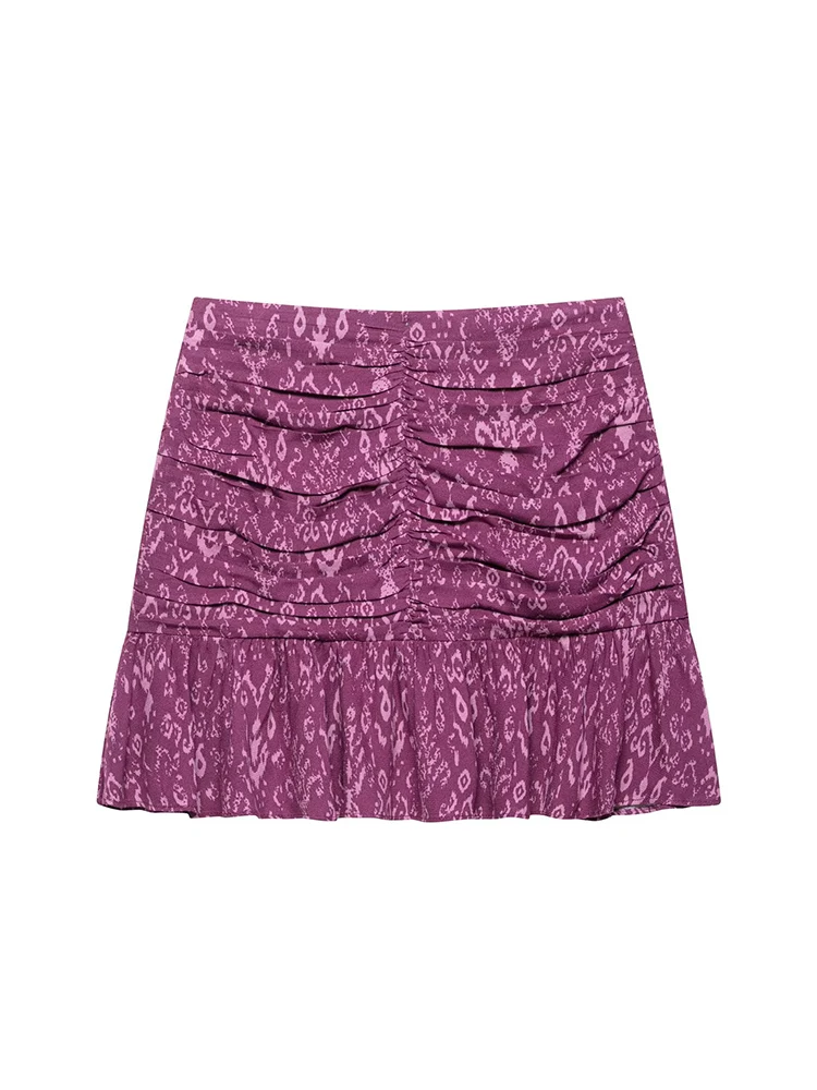 

SIYANG Women Fashion Printed Pleated Side Zipper A-Line Mini Skirt Vintage High Waist Female Chic Lady Skirts