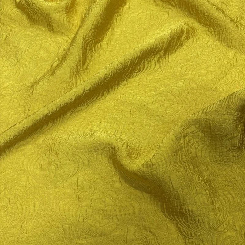 

Bright Yellow Jacquard Curtains Handmade Fabric Home Embossed Palace Style Dress Coat Decor Designer Textile Crafts Material