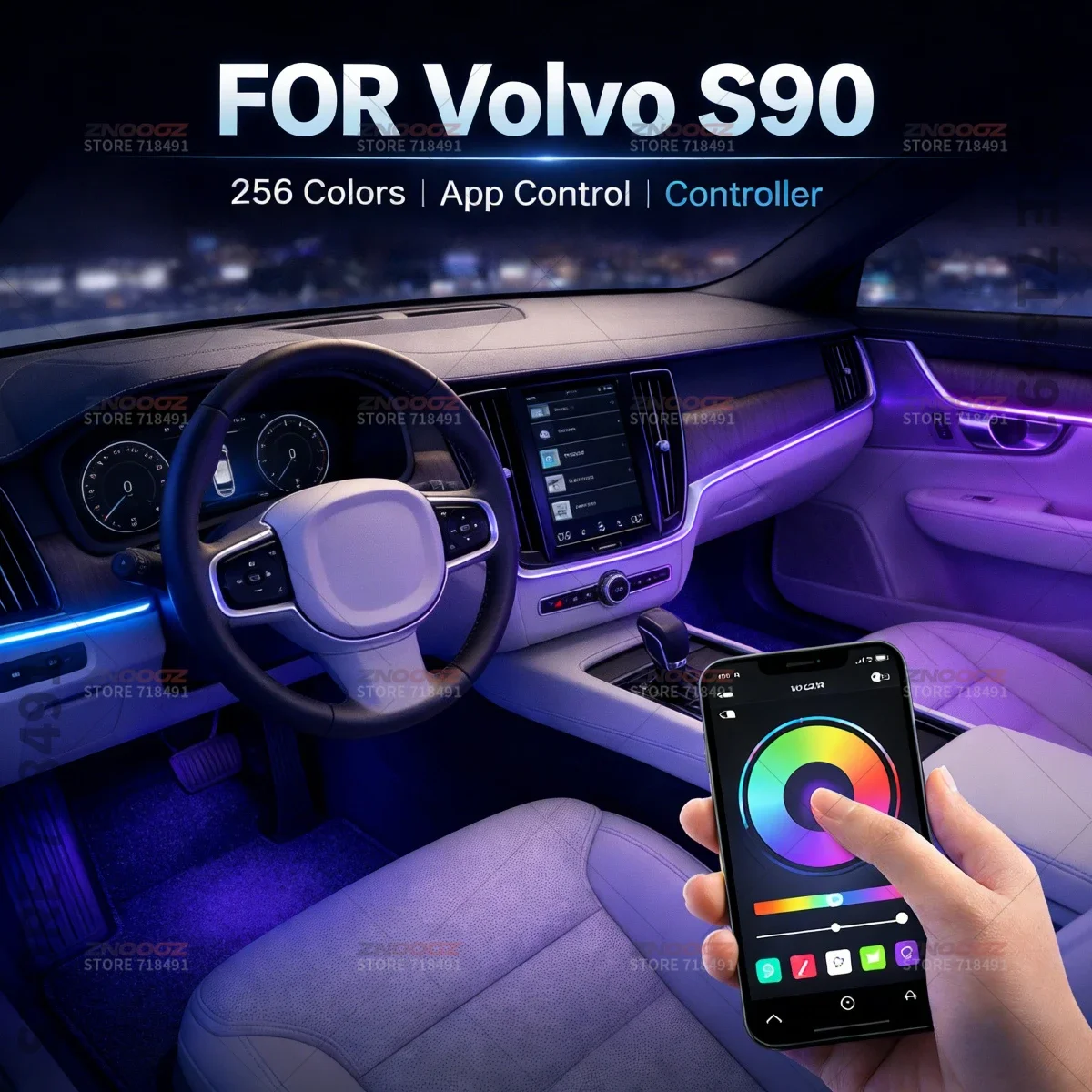 22in1 RGB Car Interior Acrylic Car Ambient Lights RGB Hidden Acrylic Strip Decoration Atmosphere Accessories For Volvo S90