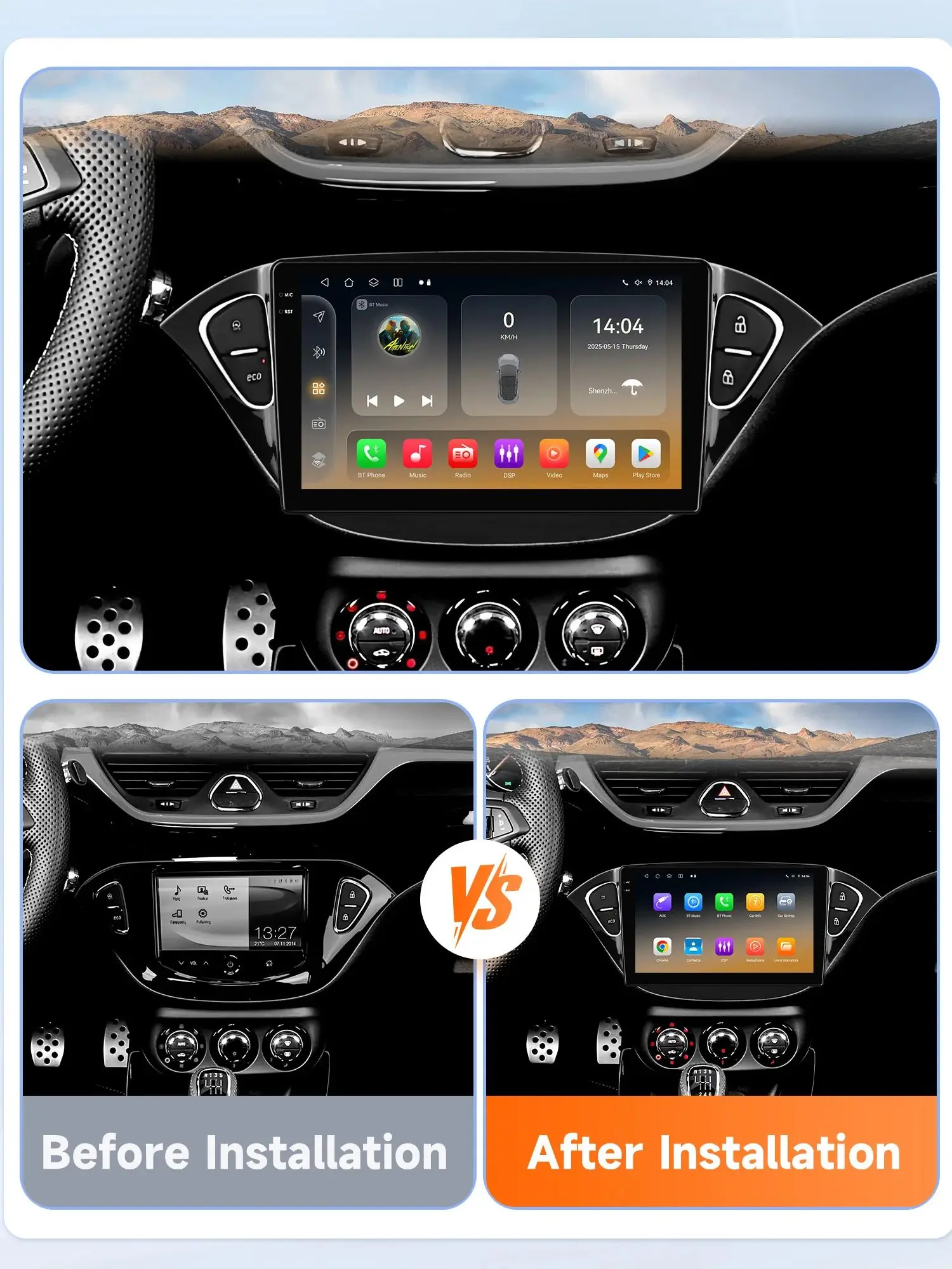 Hizpo 2Din Android14 Auto Radio Für Opel Adam 2013-2016 Für Opel Corsa E 2015-2019 Auto multimedia GPS 4G Carplay 360Kamera 6115