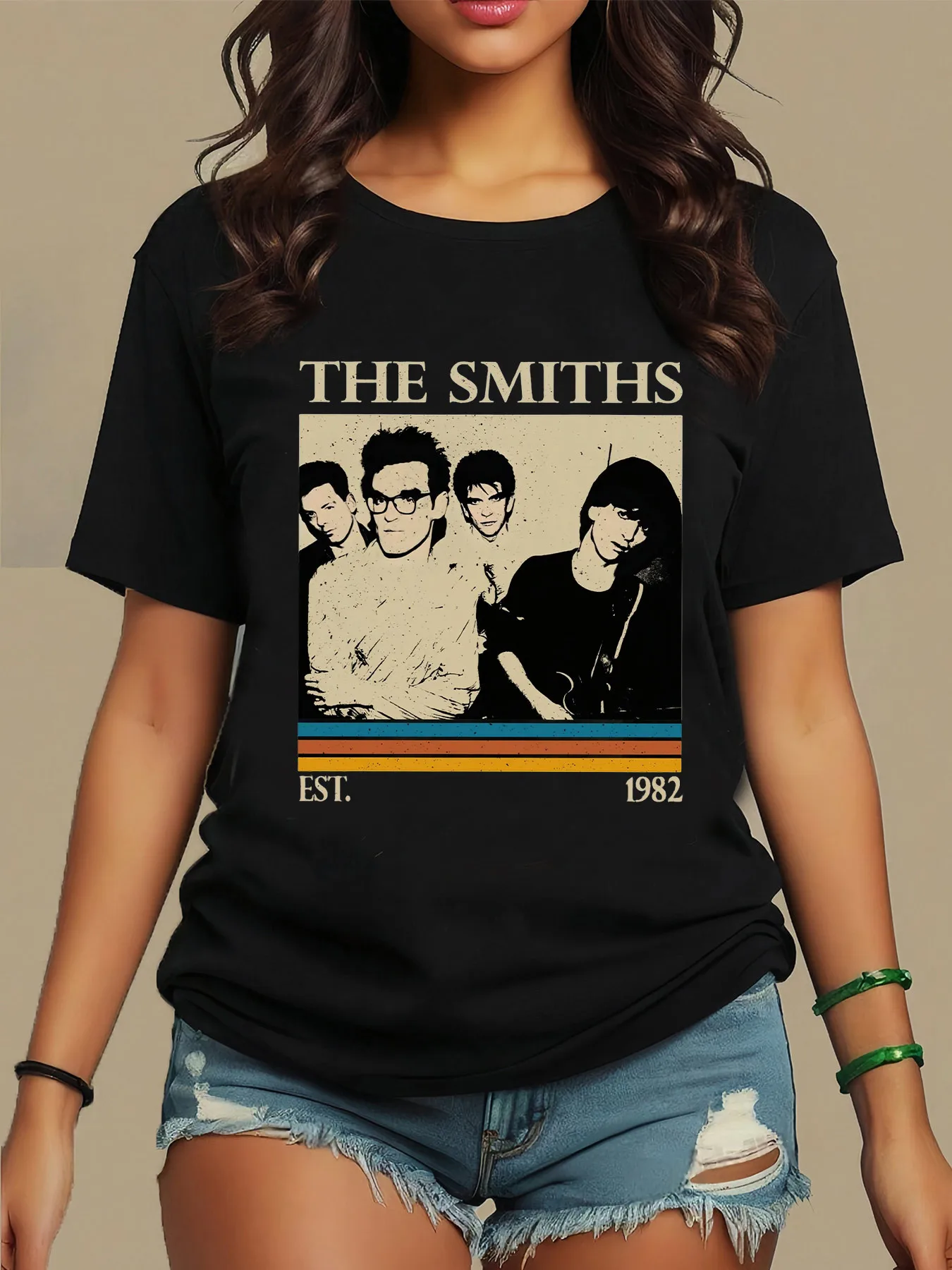 

Женская футболка The Smiths Vintage Band с графическим рисунком — мягкая эластичная футболка с круглым вырезом и короткими рукавами в стиле ретро 1983-1984 Tour Design, Bla