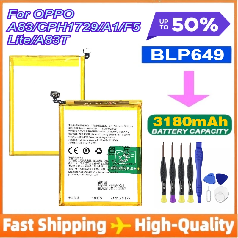 3180mAh BLP649 Battery for OPPO A83/CPH1729/A1/F5 Lite/A83T Fast Charging Phone Battery