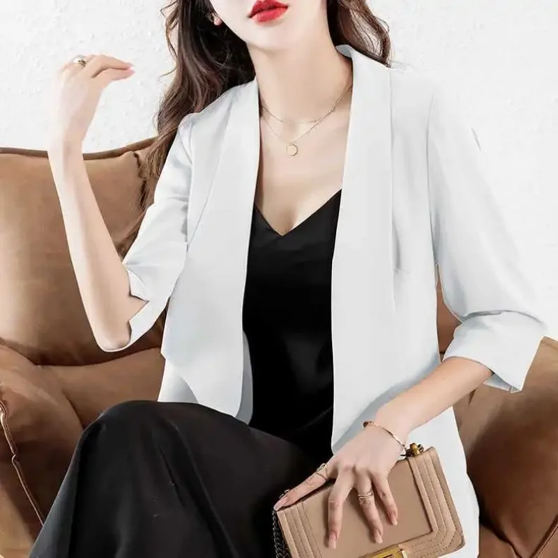 Women's Open Front Blazer 3/4 Sleeve Casual Summer Sun Protection Suit Jacket