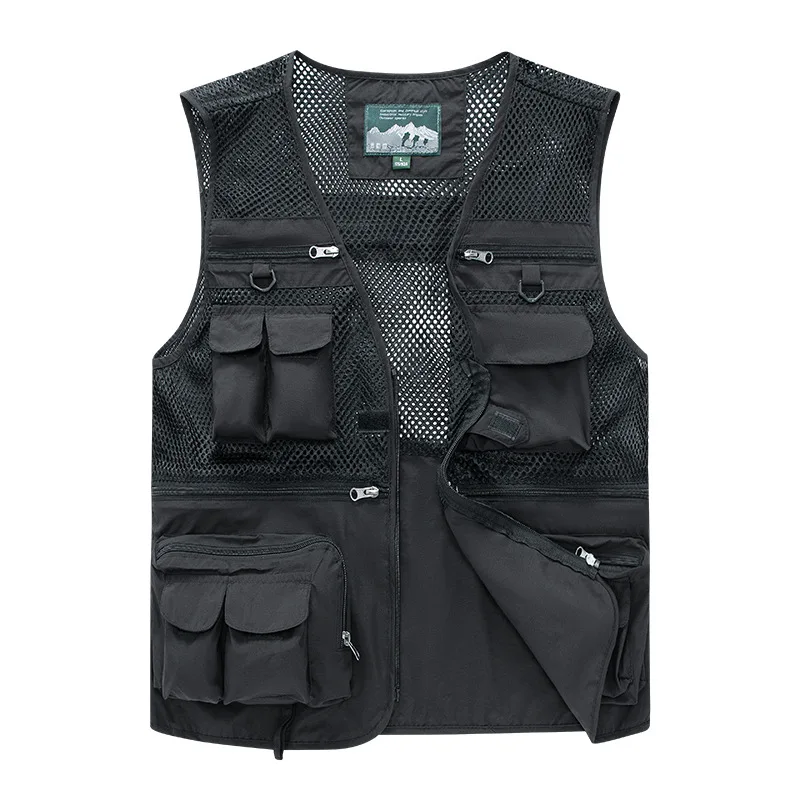 New Summer Male Thin Mesh Breathable Waistcoats Fishing Sleeveless Vests Men Outdoor Large Pockets Multifunctional Cargo Vests 6