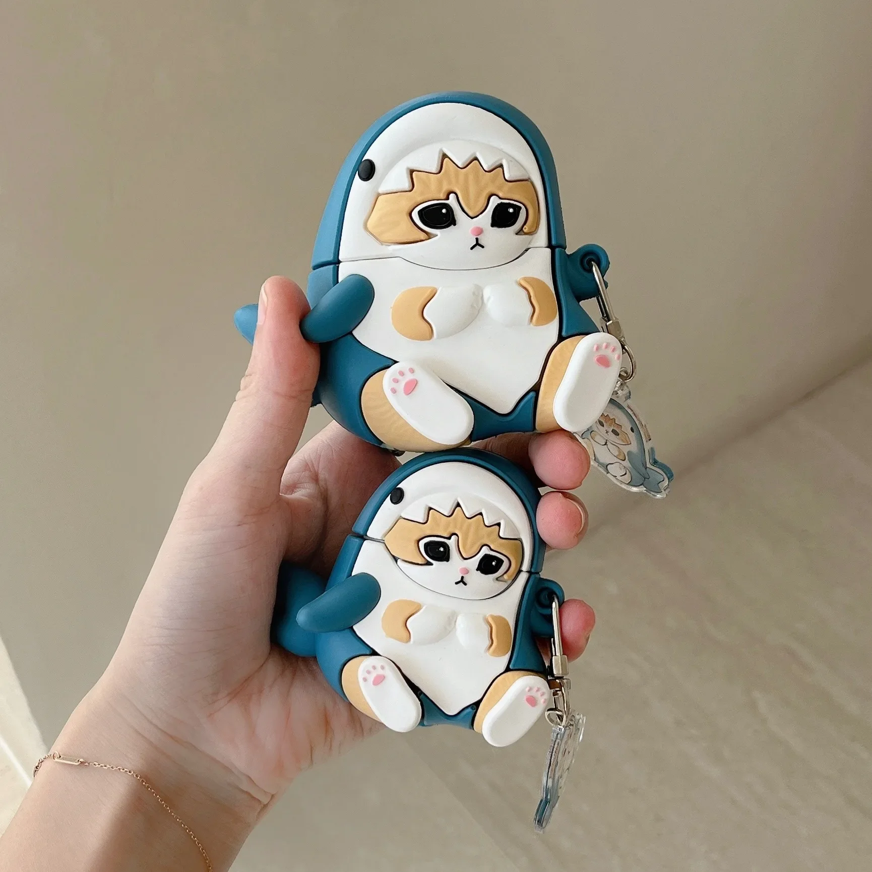 Funda bonita de gato y tiburón para AirPods 4, Airpod 1, 2, 3 Pro Pro2, auriculares Bluetooth, caja de carga, funda protectora para auriculares