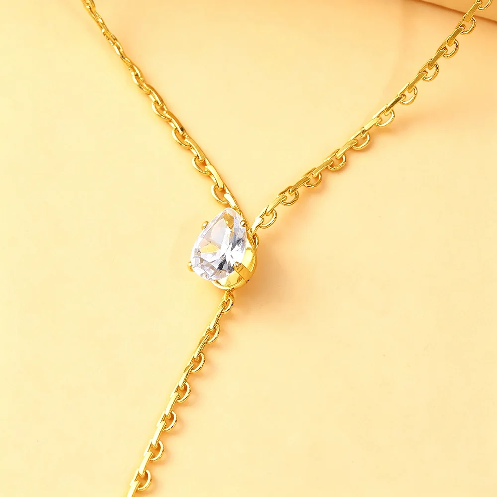 Crystal Y Necklace Teardrop Long Lariat Chain Adjustable Sparkling Statement Jewelry for Women Wedding Prom Party Evening Dress