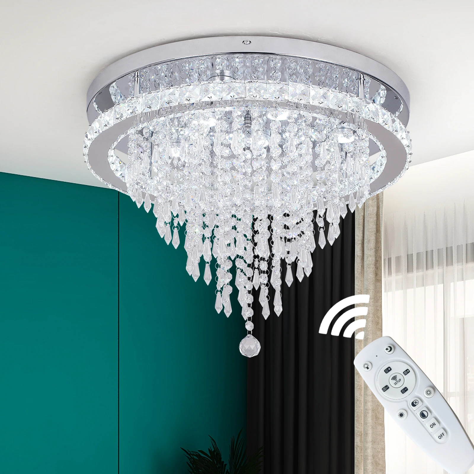 

Modern Crystal Ceiling Chandelier Lamp With Remote Control Hanging Lighting Fixtures Luxury Home Luminaire Light for Living Room