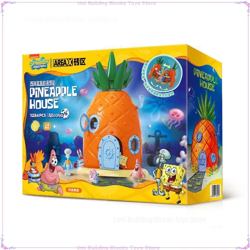 New SpongeBob Pineapple House Assembled Building Blocks Folding Toy Model Desktop Decoration Children's Holiday Gifts