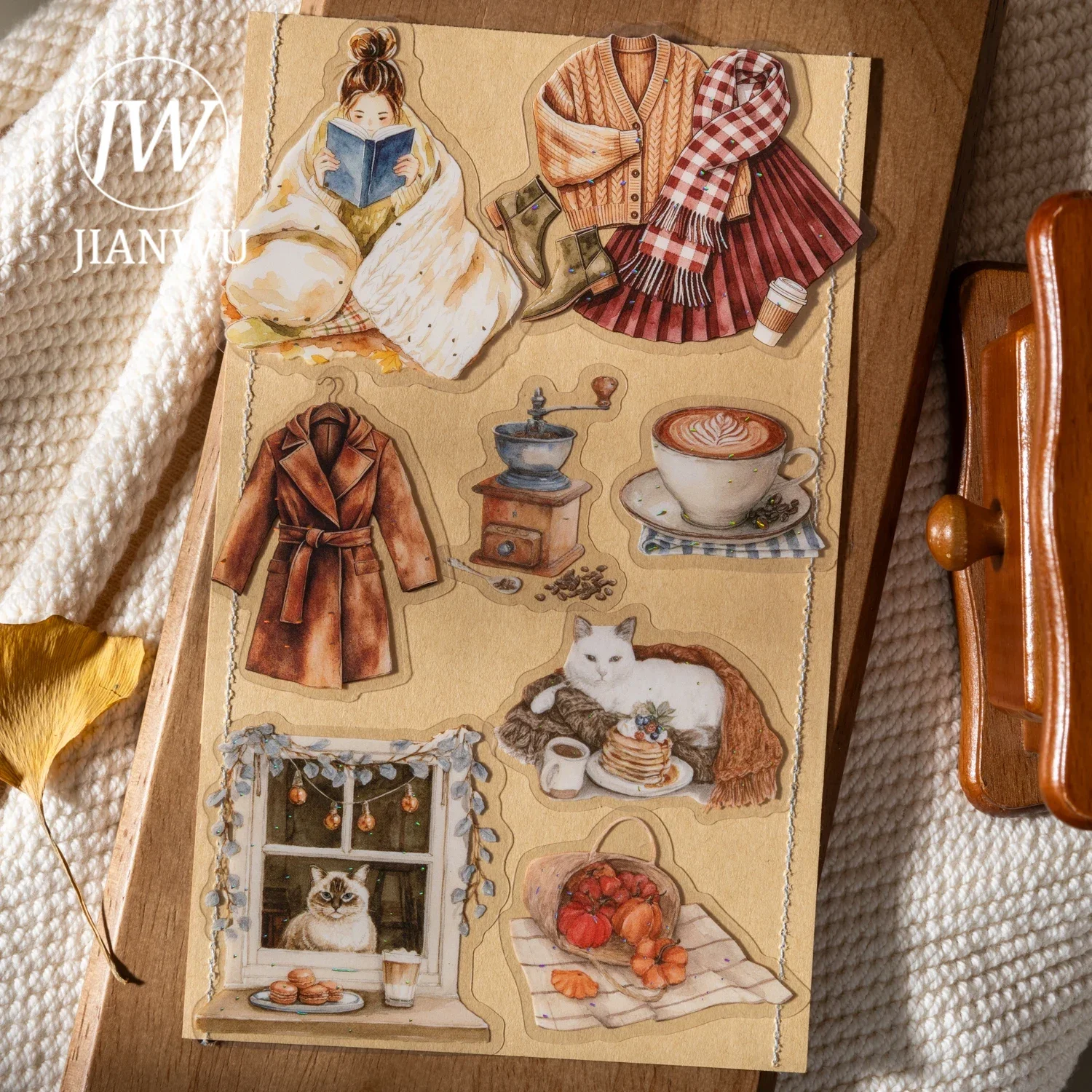 JIANWU Vintage Maillard Life House Character Landscape Material Collage Scrapbooking PET Sticker Creative DIY Journal Stationery view 3