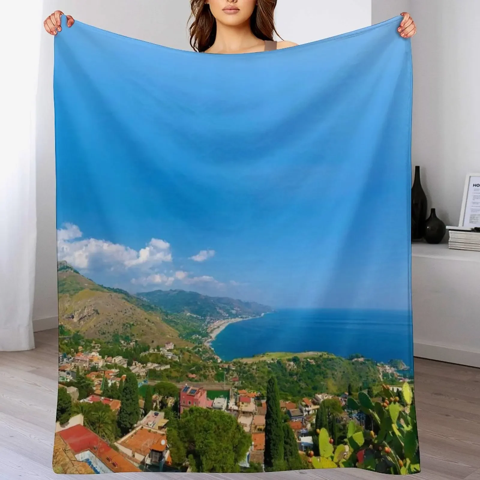 Taormina City On Sicily Italy Throw Blanket Plush Fuzzy Cozy Blanket for Couch Sofa