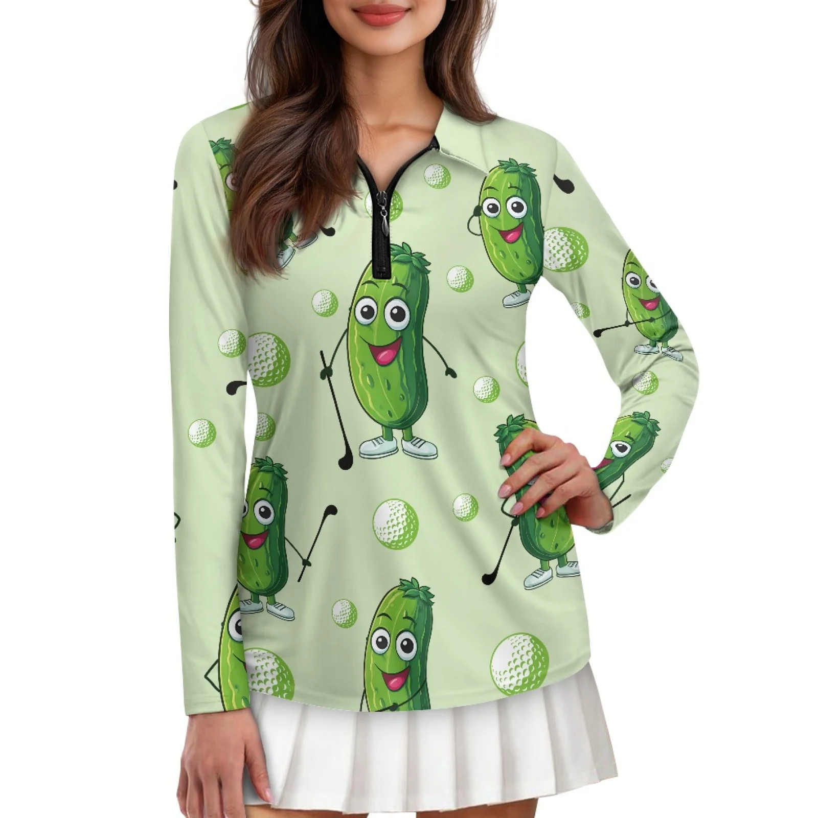 PENSTROLL Pickle Golf Womens Moisture Wicking Polo Shirts Quarter Zip Tennis Athletic Top for Hiking