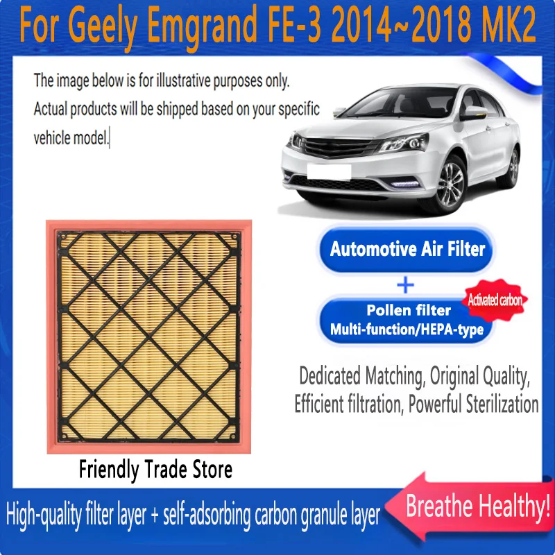 

Automotive Air Filter Car Engine Air Filter For Geely Emgrand FE-3 2014~2018 17 MK2 1.3T 1.5L Carbon Cabin Filter Kit Auto Spare