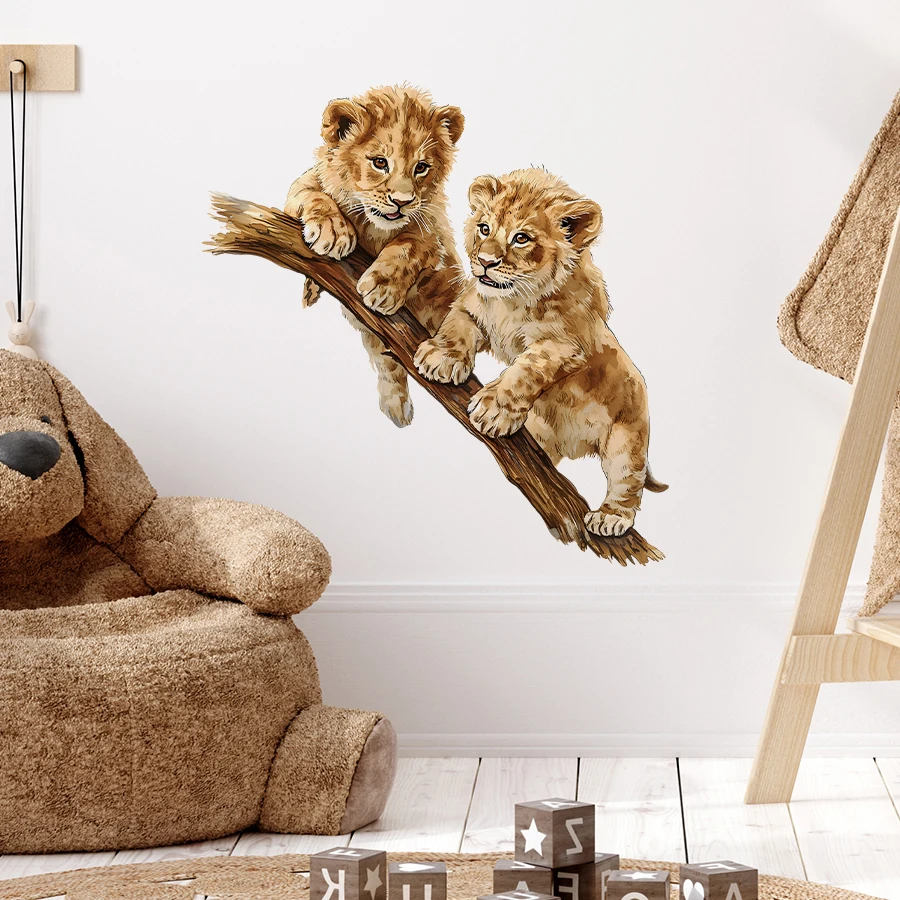 ملصقات حائط على شكل أسد كرتوني - قابلة للتقشير واللصق قابلة للإزالة لغرفة الأطفال وغرفة اللعب - ديكور على شكل حيوان لطيف