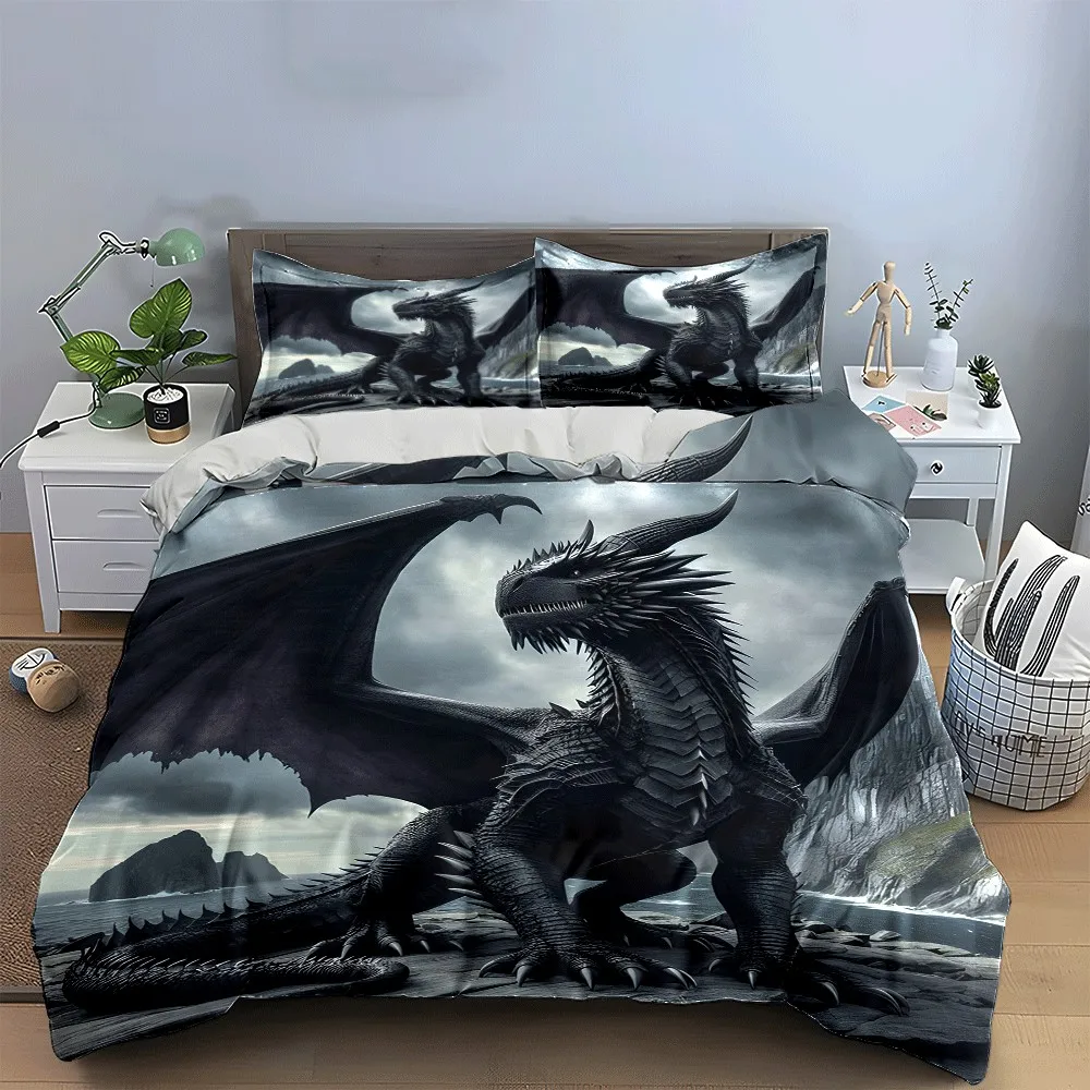 Epic Dragon-Themed Adventure Set Exquisite three-piece bedding set gift for kids and adults