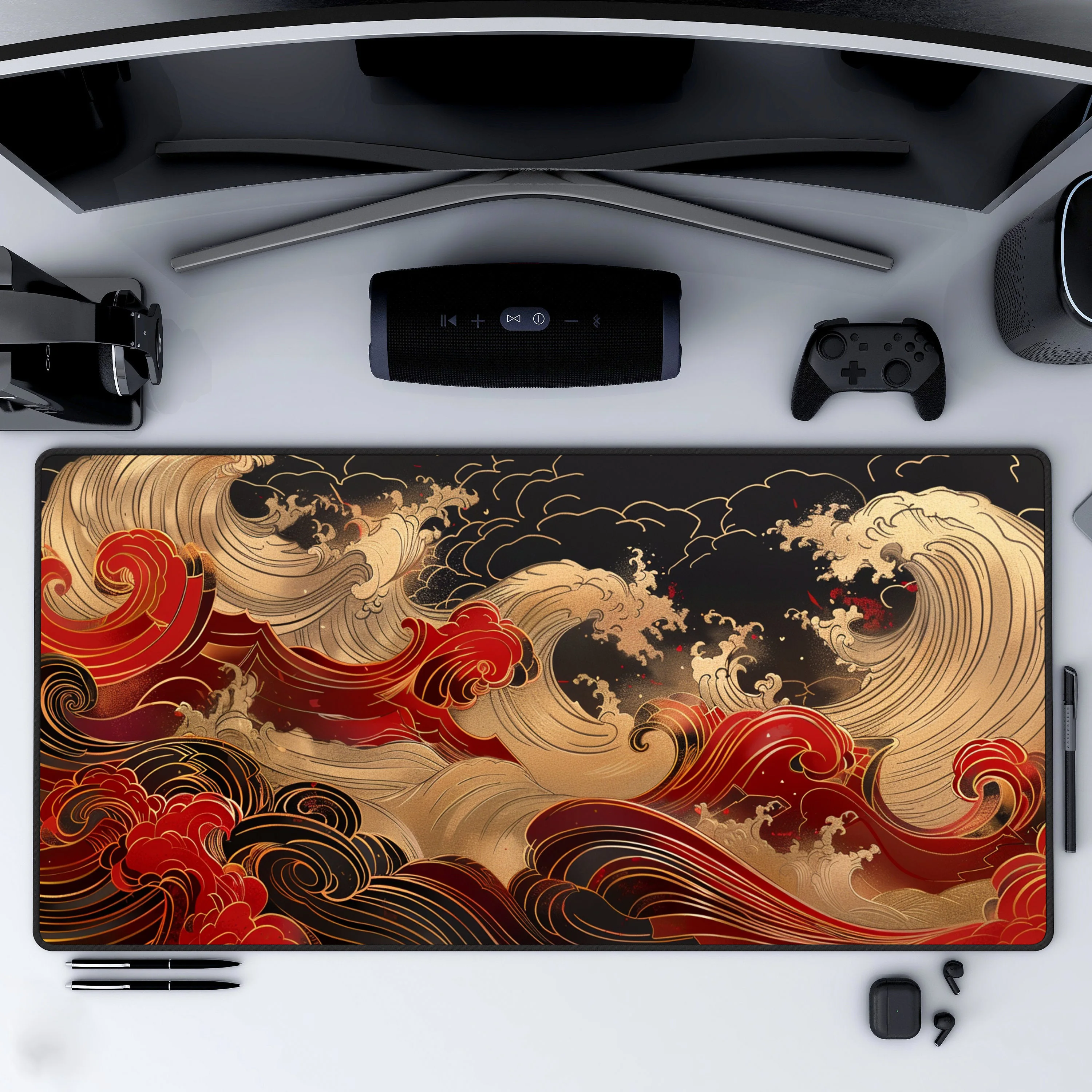 Wave Desk Mat, Japanese-style Artistic Office Decoration, Japanese Desk Mats Full of Artistic Atmosphere, Unique Desktop Mat