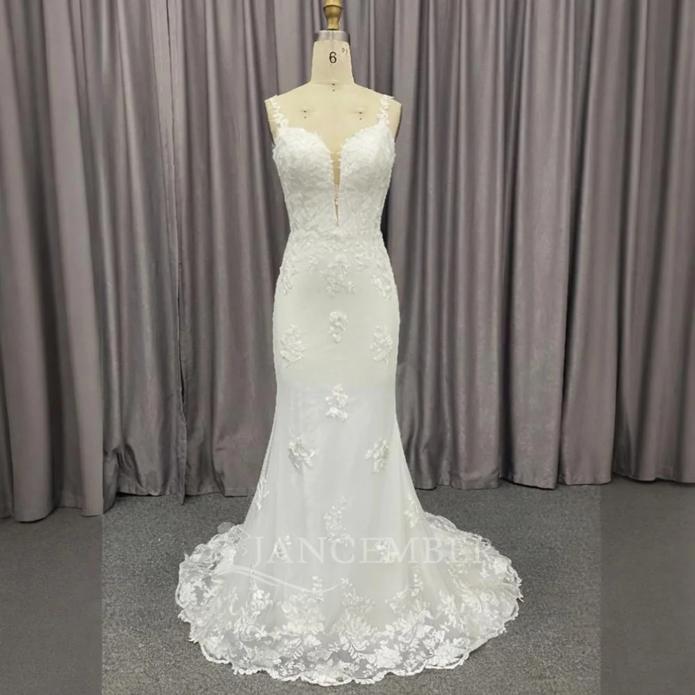 

A Line Chiffon Wedding Dress Spaghetti Straps Sexy V Neck Customized lace Bride Dress Boho Wedding Gown Simple vestidos de novia