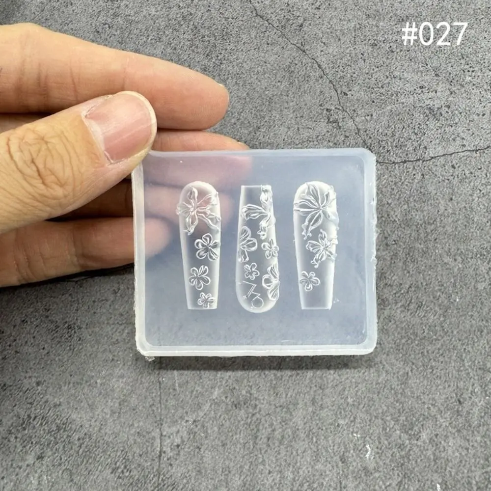 Transparent Nailart Mold with Box Rose Flower Silicone Template 3D Carving Butterfly Tulip Bow Nail Art Template Nail Decoration