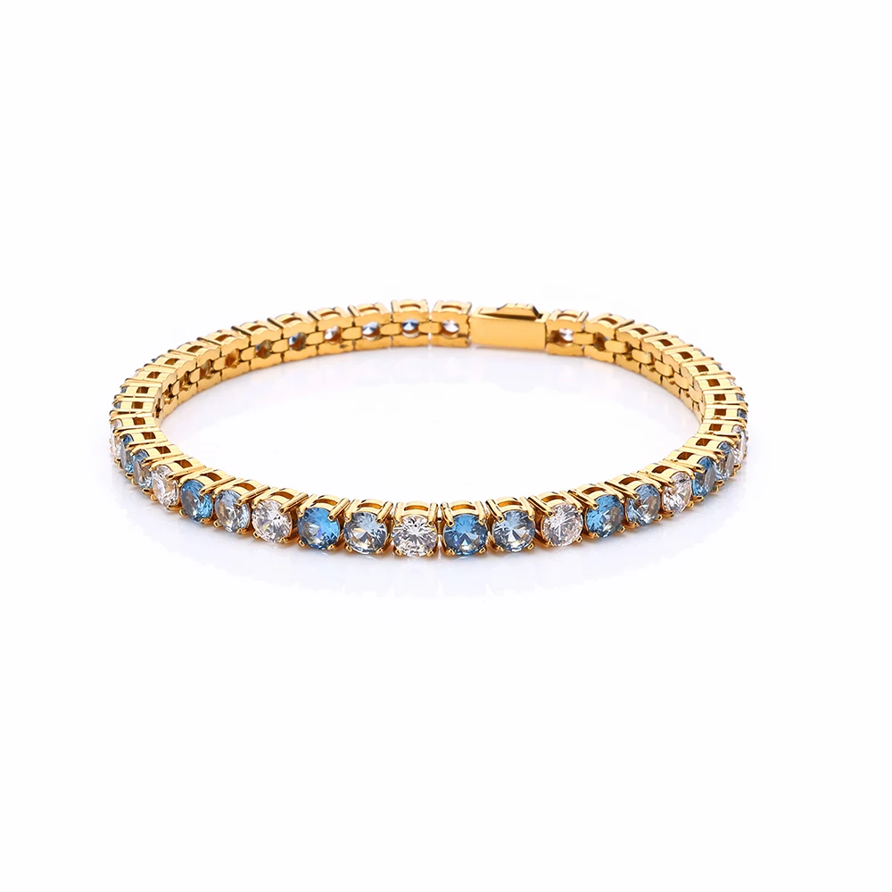 Stainless Steel Two Color CZ Tennis Bracelet Iced Out Shiny Cubic Zircon Bracelet HipHop Trendy Wrist Jewelry Men Women Party