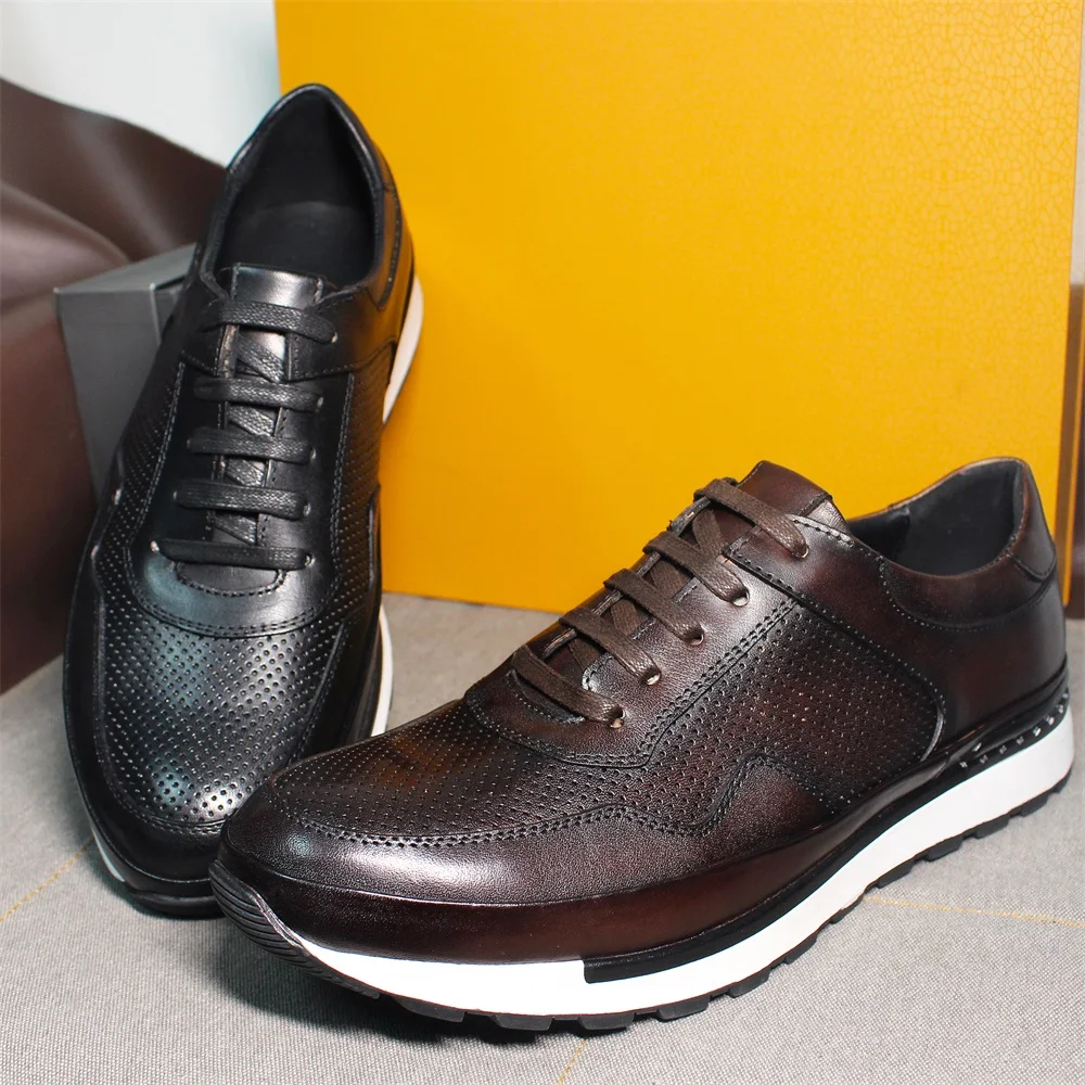 جلد طبيعي أحذية رجالية عادية الدانتيل متابعة مريحة عدم الانزلاق وحيد البروغ أحذية رياضية تاريخ الزفاف الرقص مكتب أحذية من الجلد