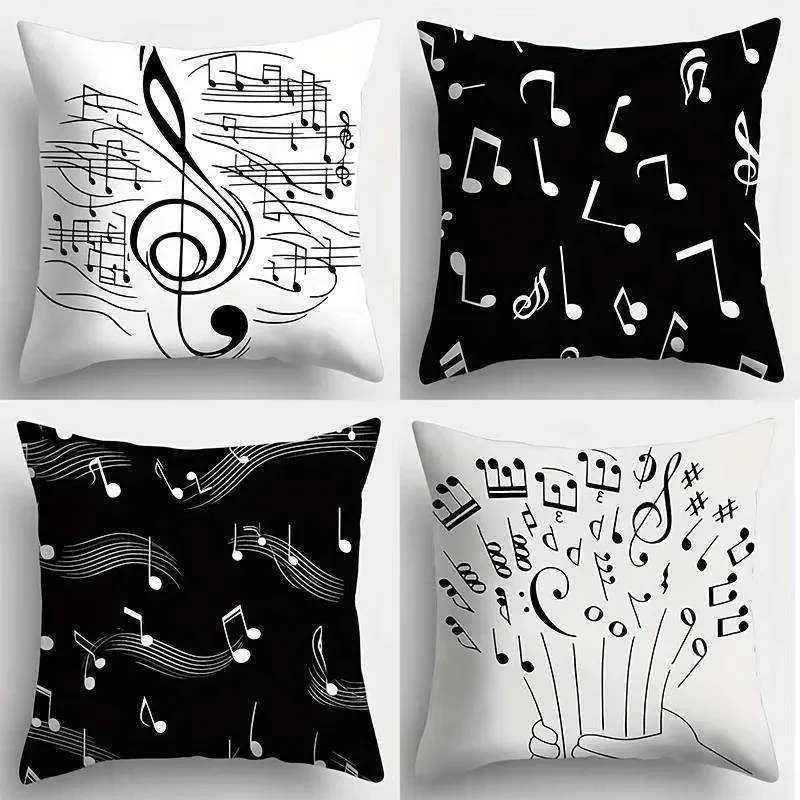 Music Notes Pattern Throw Pillow Case for Sofa Bedding Artistic Musical Score Design Home Decor Gift