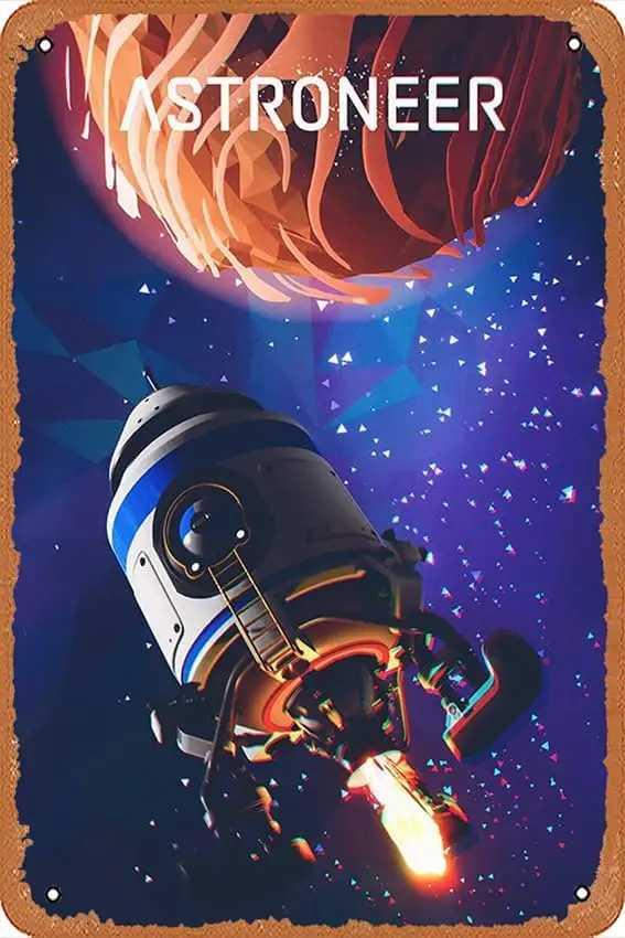 Astroneer Video Game Poster Tin Wall Sign Retro Iron Painting Vintage Metal Plaque Decoration Hanging Artwork Poster for Ba sign