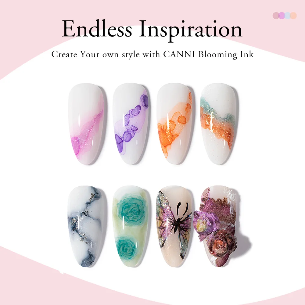 CANNI Blühender Nagellack 9ml Aquarell-Gel-Tinte Einfacher Blüteffekt Nagel-Malgel Lebendiges Pigment UV-LED Abziehbarer Nageldesign – Detail 6