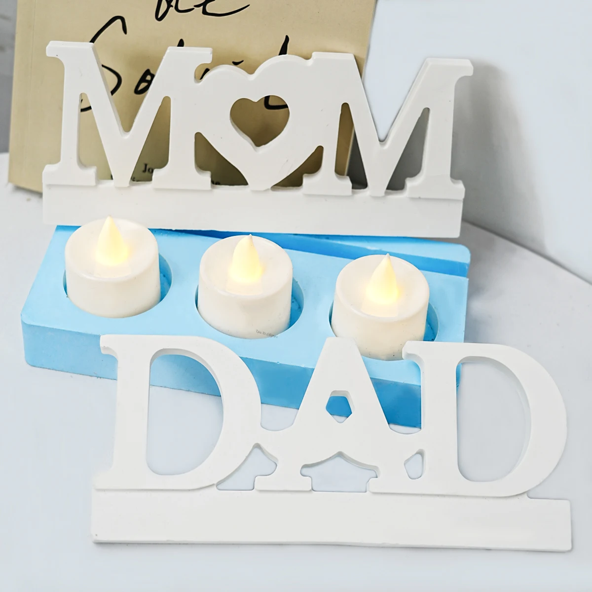 Letter MOM DAD Candle Holder Silicone Mold DIY Mother's Day Ornament Making Plaster Resin Clay Molds Father 's Day Crafts Decor