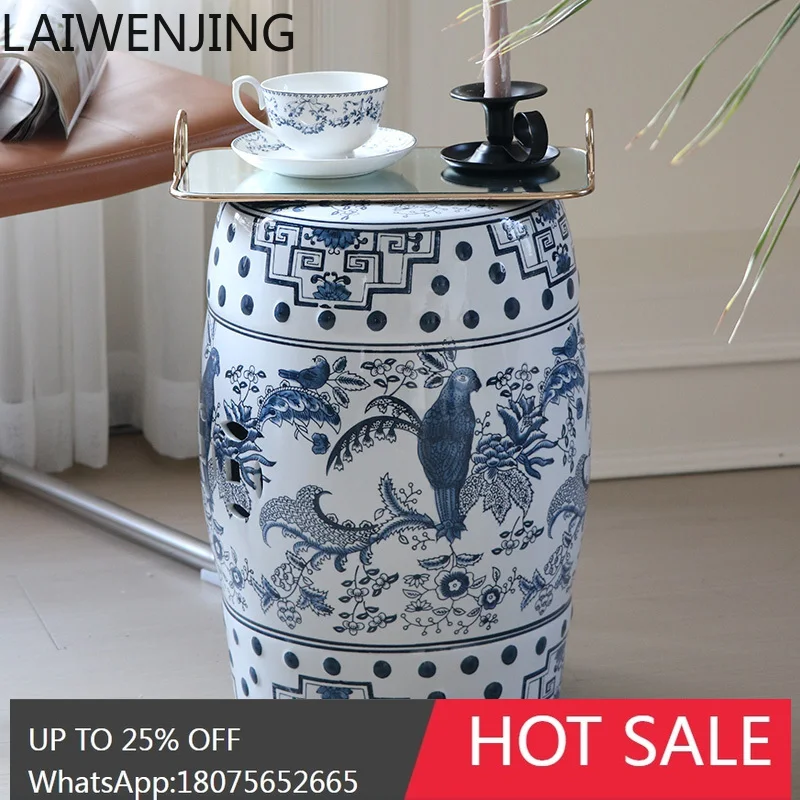 new Chinese blue and white porcelain seat, shoe change stool, dressing stool high-end