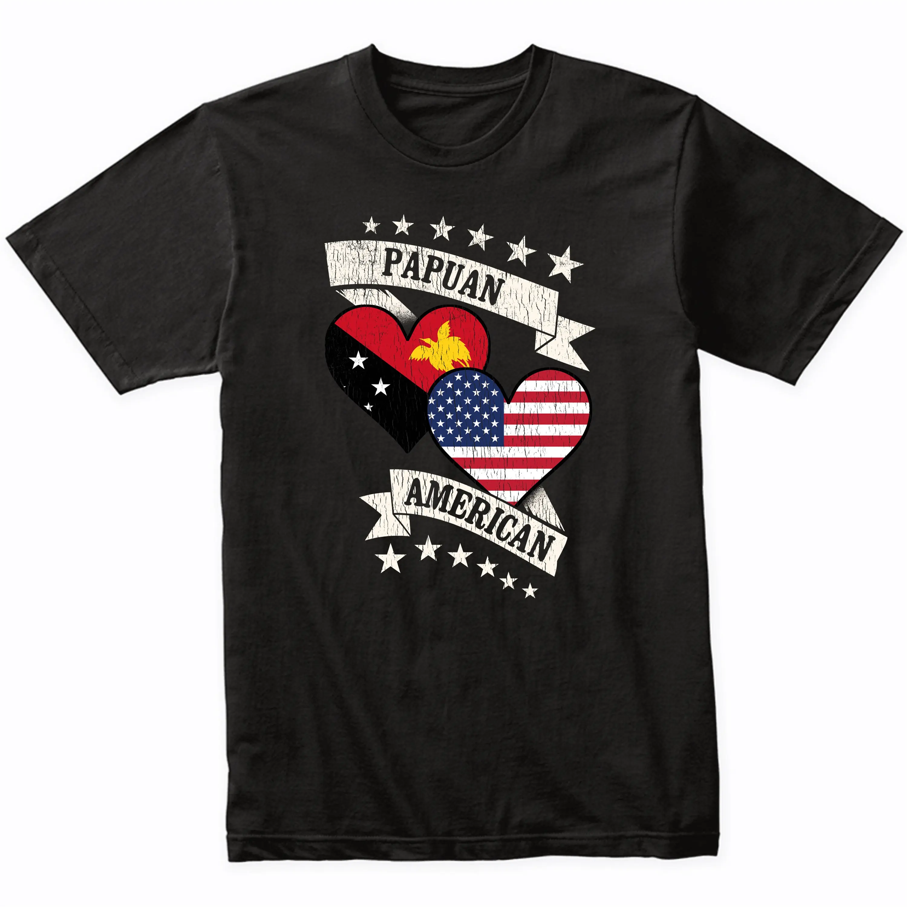 Papuan American Heart Flags Papua New Guinea USA T Shirt Idea Flag