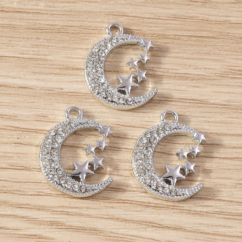 10 Stück 14 x 19 mm niedliche Legierung Kristall Mond Stern Charms Anhänger für Schmuckherstellung Tropfen Ohrringe Halskette Armband DIY Bastelbedarf – Detail 4