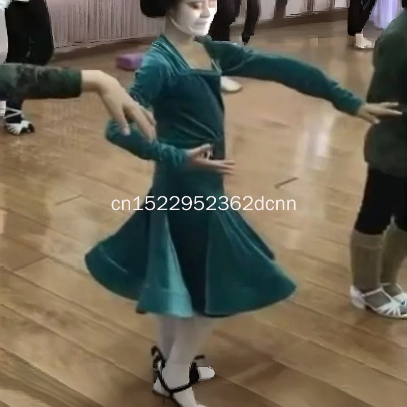 قواعد الرقص اللاتينية بلاكبول ملابس المنافسة المخملية للفتيات عالية الجودة ملابس أداء امتحان الرقص للأطفال 110-180 سنتيمتر